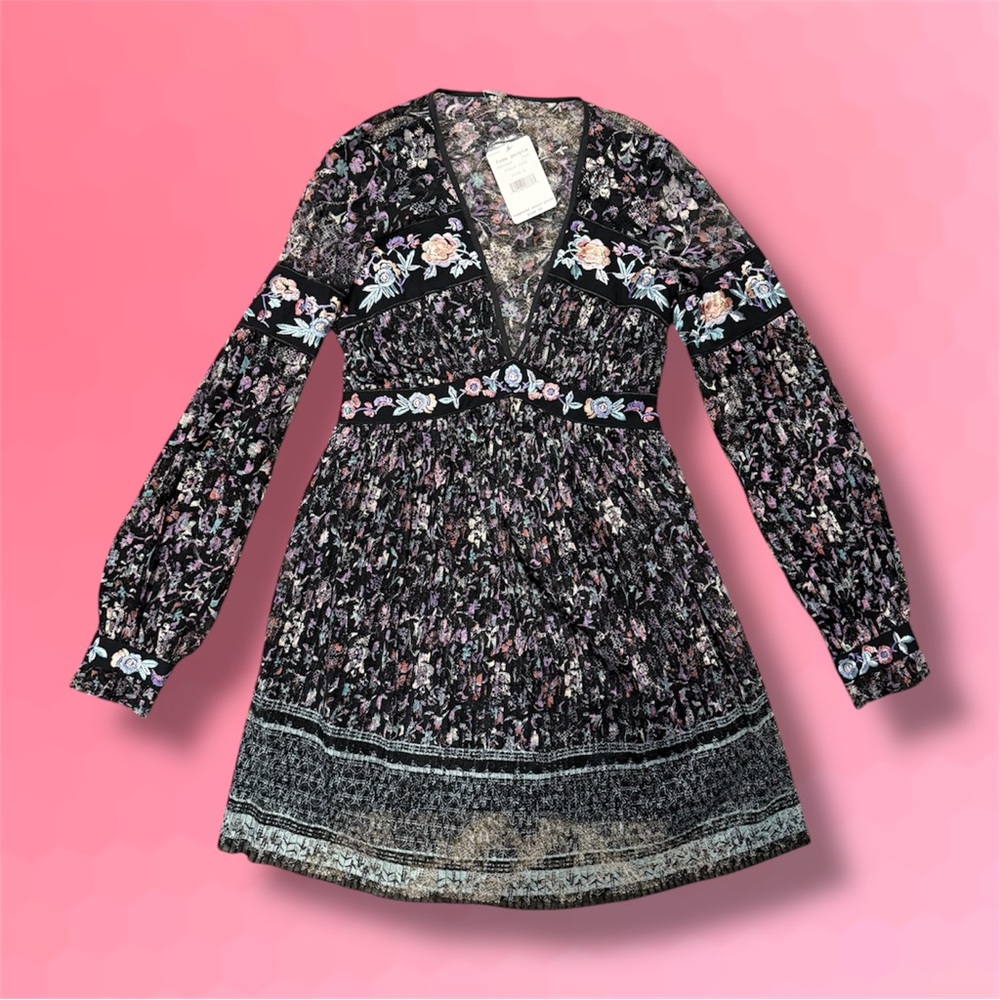 NWT Free People Black Floral Dress - Picture 2 of 9